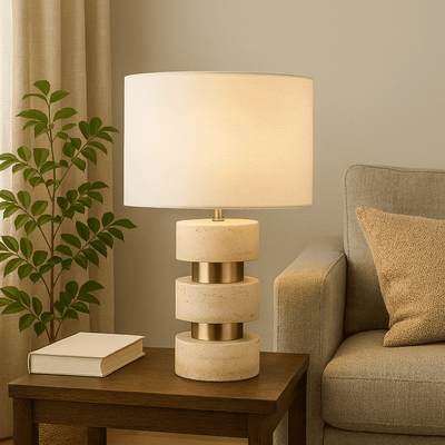 23" NAXLEY TRAVERTINE TABLE LAMP - Al Rugaib Furniture