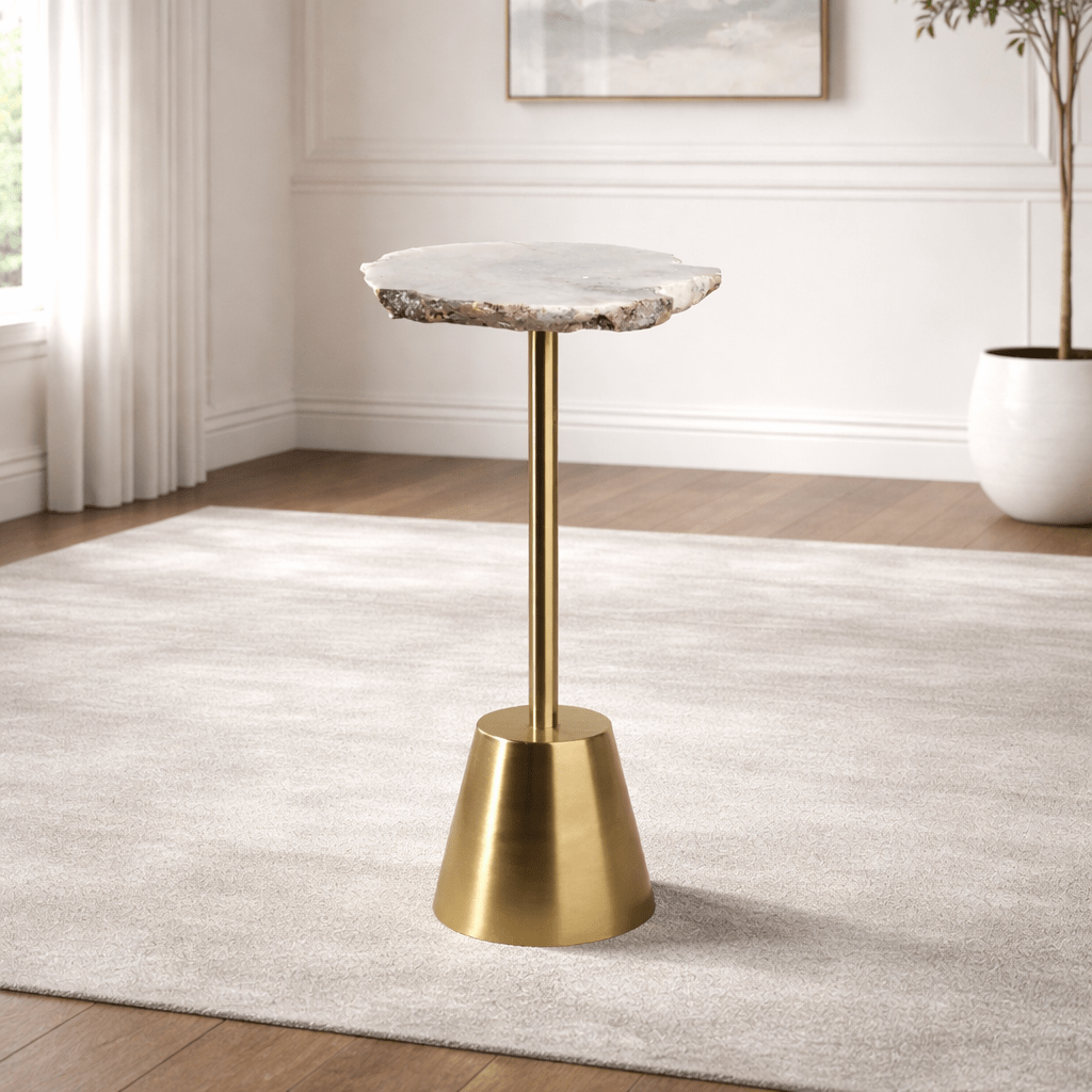 23" REYKUR SHORT RAW AGATE TABLE, WHITE/GOLD Accent & End Tables| Sagebrook Home
