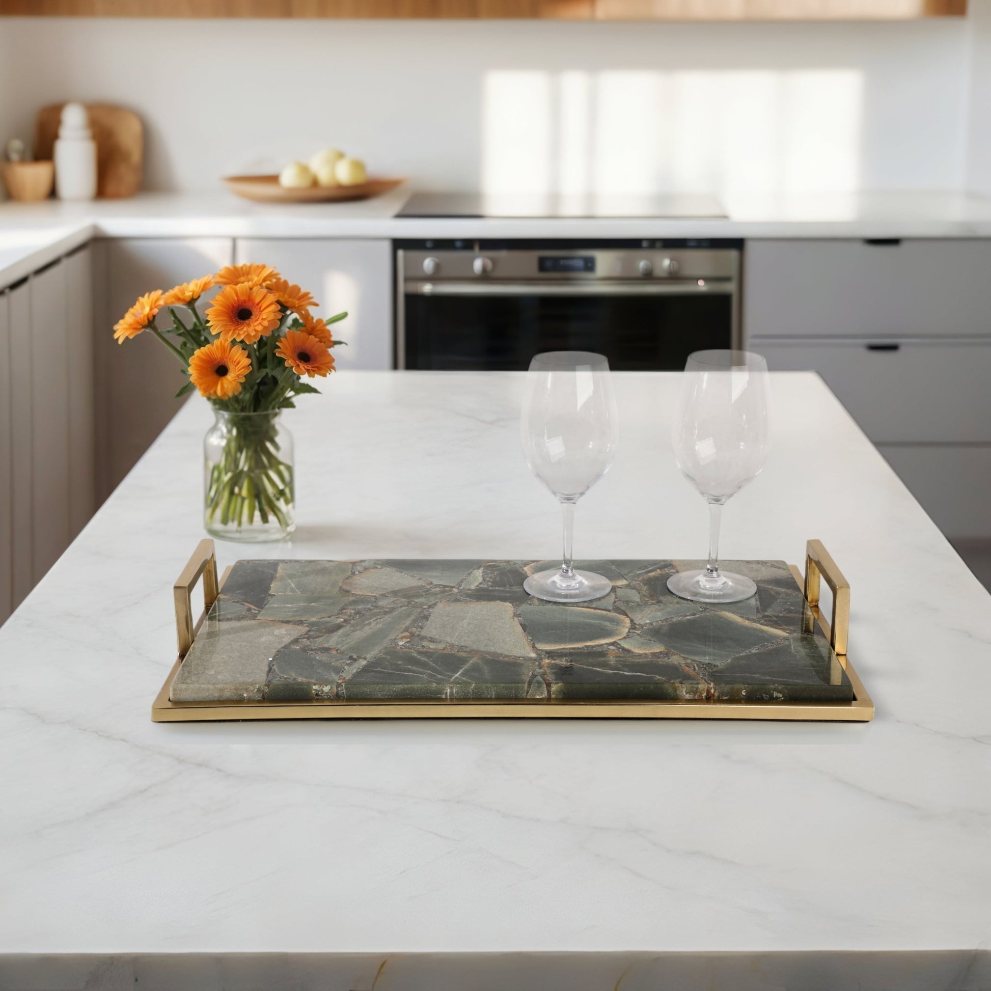 23" TIMOR GREEN LARGE AGATE TRAY Tray| Sagebrook Home