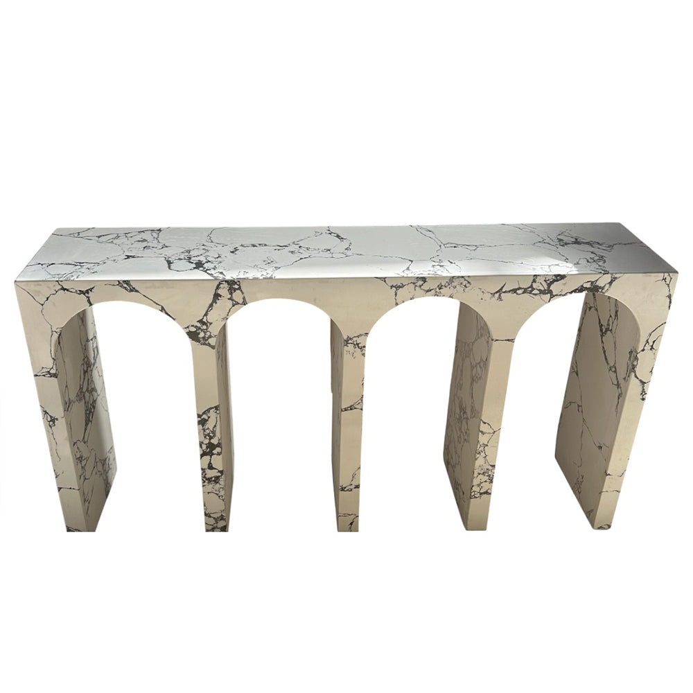 White Veined Engineered Marble Console Table