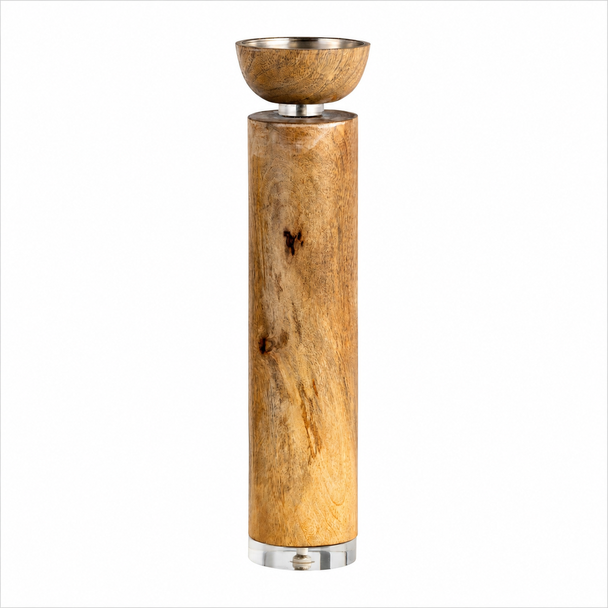 WOOD, 14" ACRYLIC DETAIL TAPER CANDLEHOLDER, NATUR