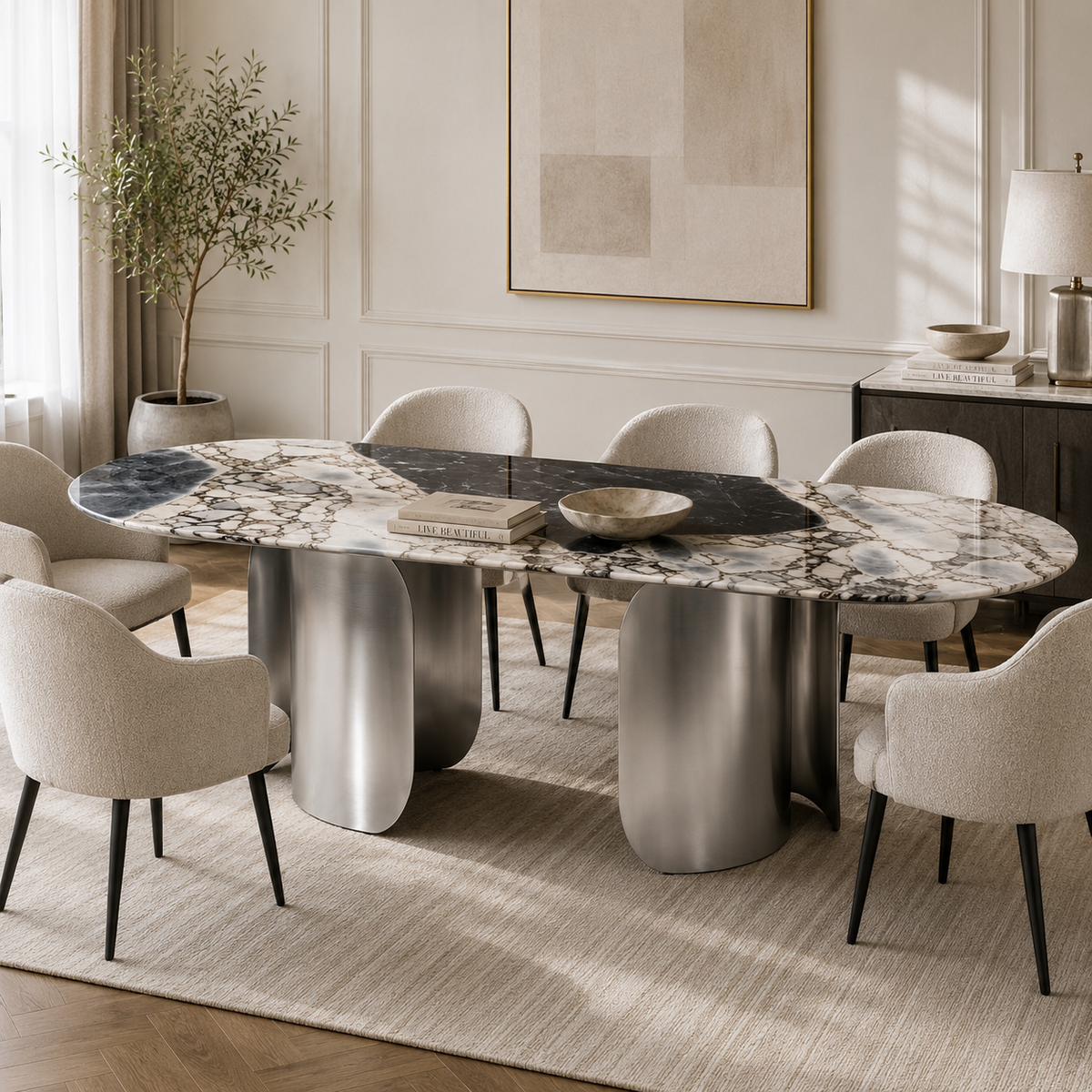 Twirl ocean storm Silver Dining Table-300 Cm