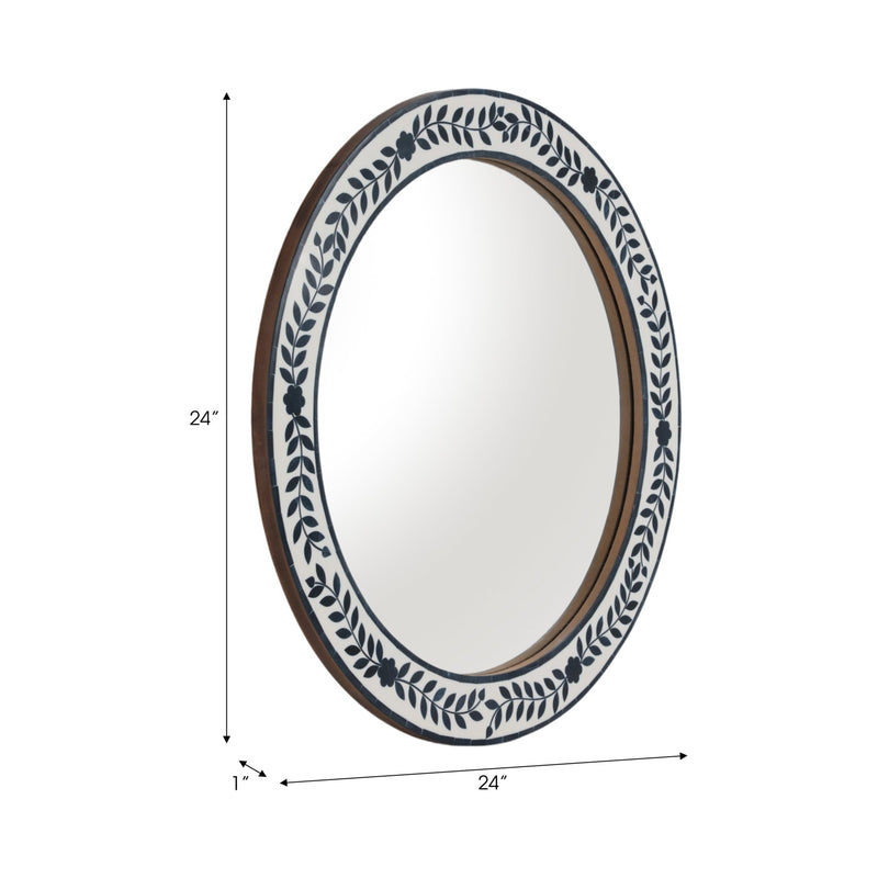 24" Blue Petals Resin Frame Mirror, White/blue - Al Rugaib Furniture