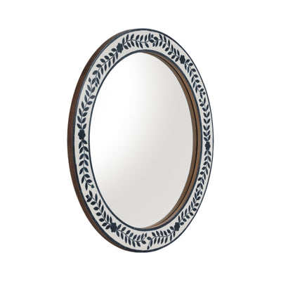 24" Blue Petals Resin Frame Mirror, White/blue - Al Rugaib Furniture