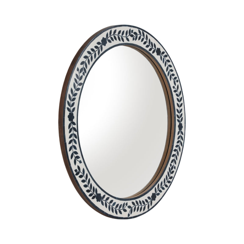 24" Blue Petals Resin Frame Mirror, White/blue - Al Rugaib Furniture