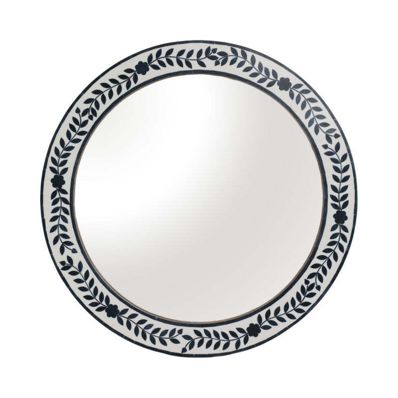 24" Blue Petals Resin Frame Mirror, White/blue - Al Rugaib Furniture