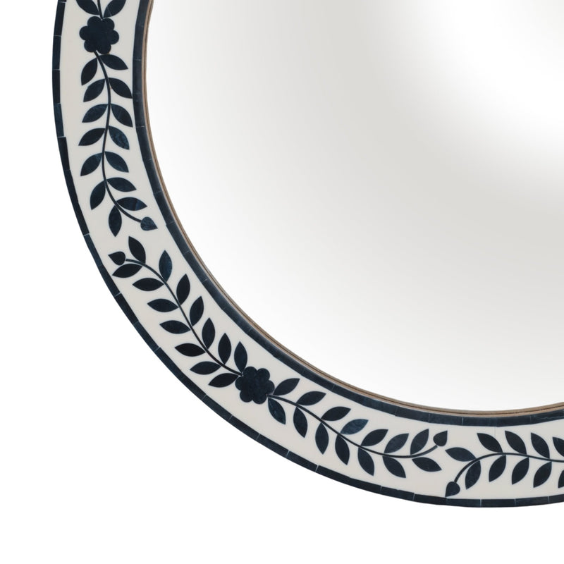 24" Blue Petals Resin Frame Mirror, White/blue - Al Rugaib Furniture