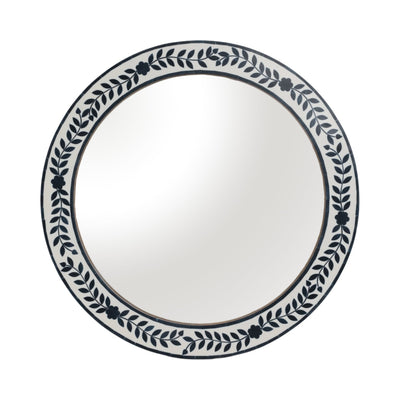 24" Blue Petals Resin Frame Mirror, White/blue - Al Rugaib Furniture