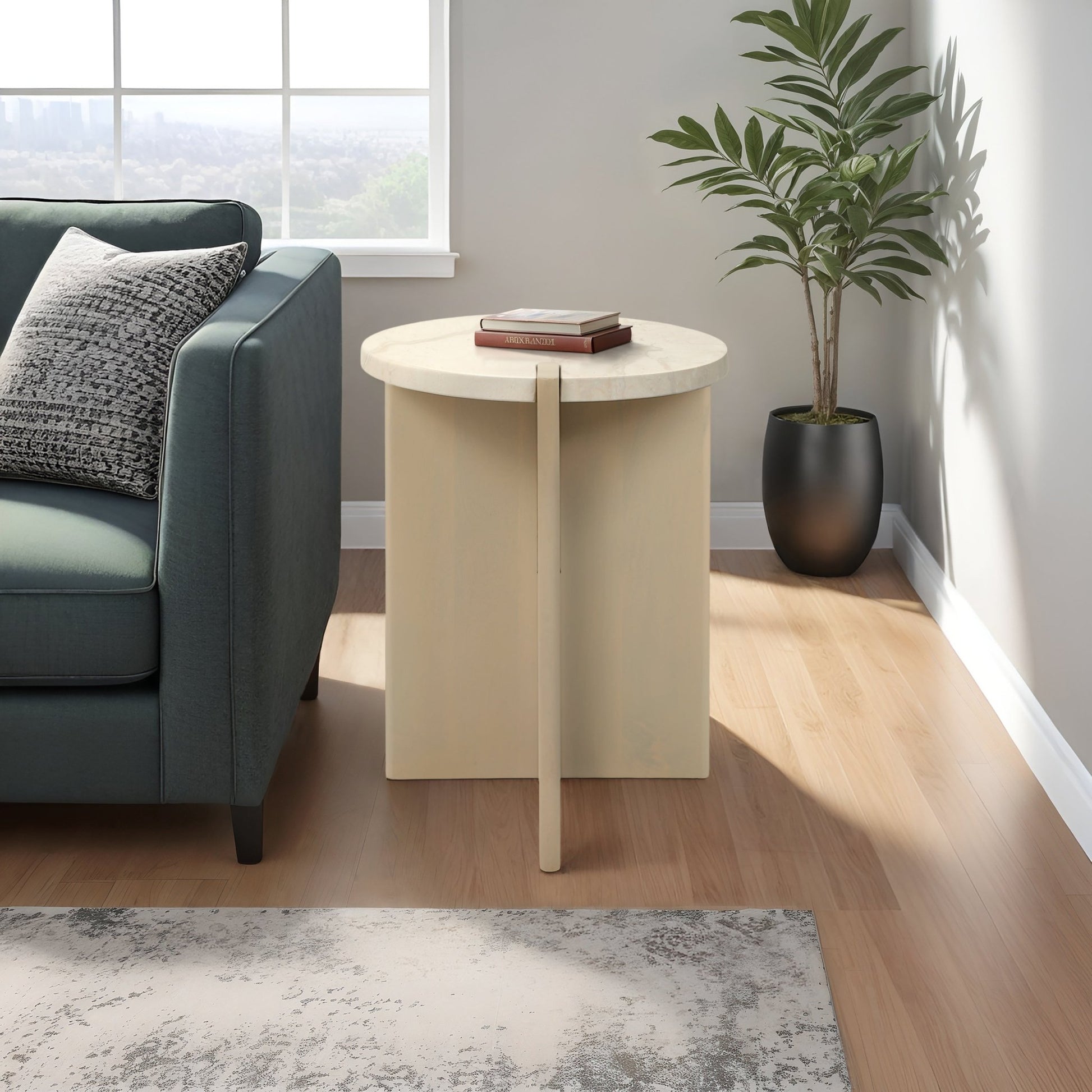 24" CONNLEY MEDIUM MARBLE AND WOOD ACCENT TABLE | Sagebrook Home