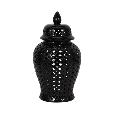 24" Cut - Out Clover Temple Jar, Black - Al Rugaib Furniture