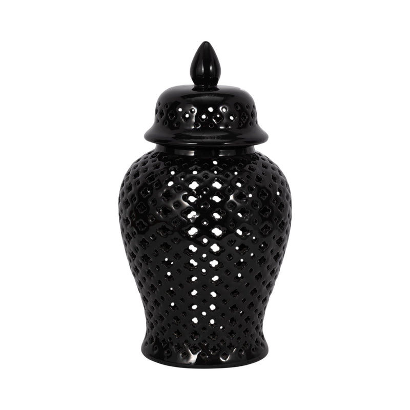 24" Cut - Out Clover Temple Jar, Black - Al Rugaib Furniture