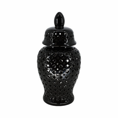 24" Cut - Out Clover Temple Jar, Black - Al Rugaib Furniture