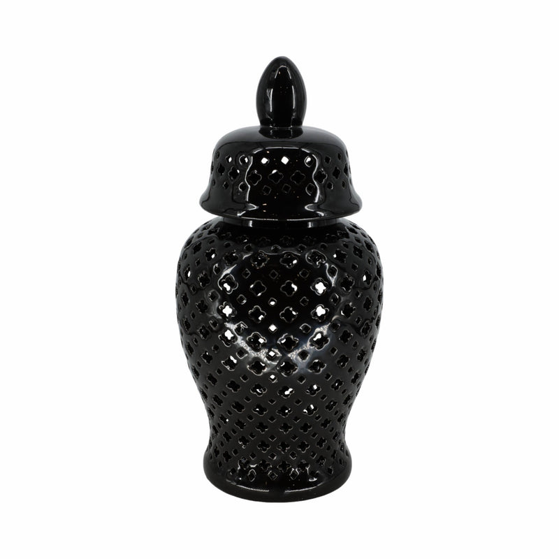 24" Cut - Out Clover Temple Jar, Black - Al Rugaib Furniture