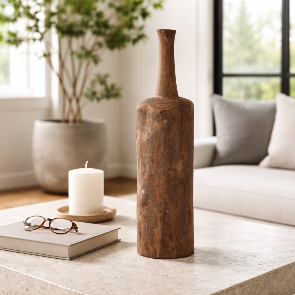 24" Reclaimed Wood Bottle Object, Brown Table Decors| Sagebrook Home