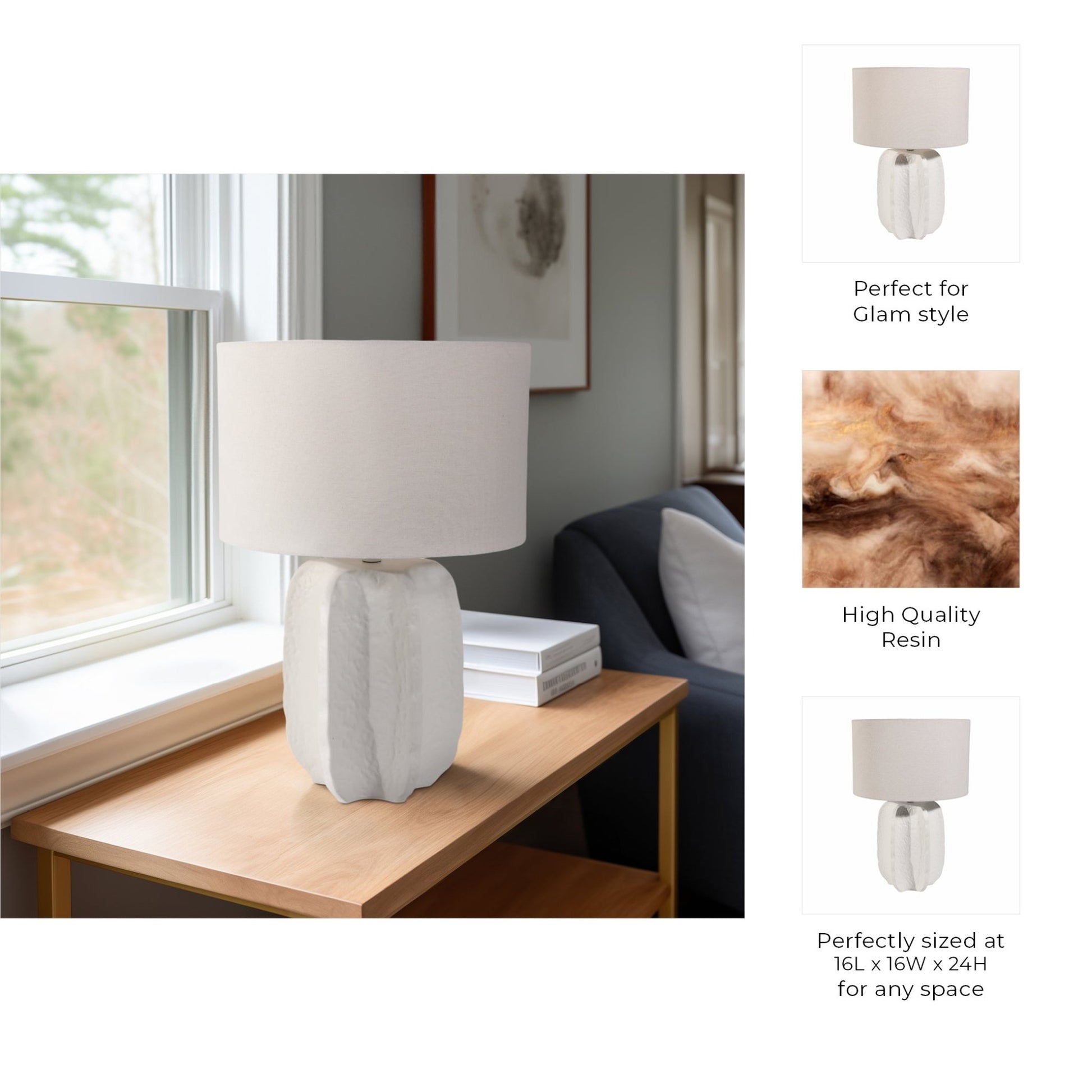 24" Textured Jagged Table Lamp, White Table Decors| Sagebrook Home