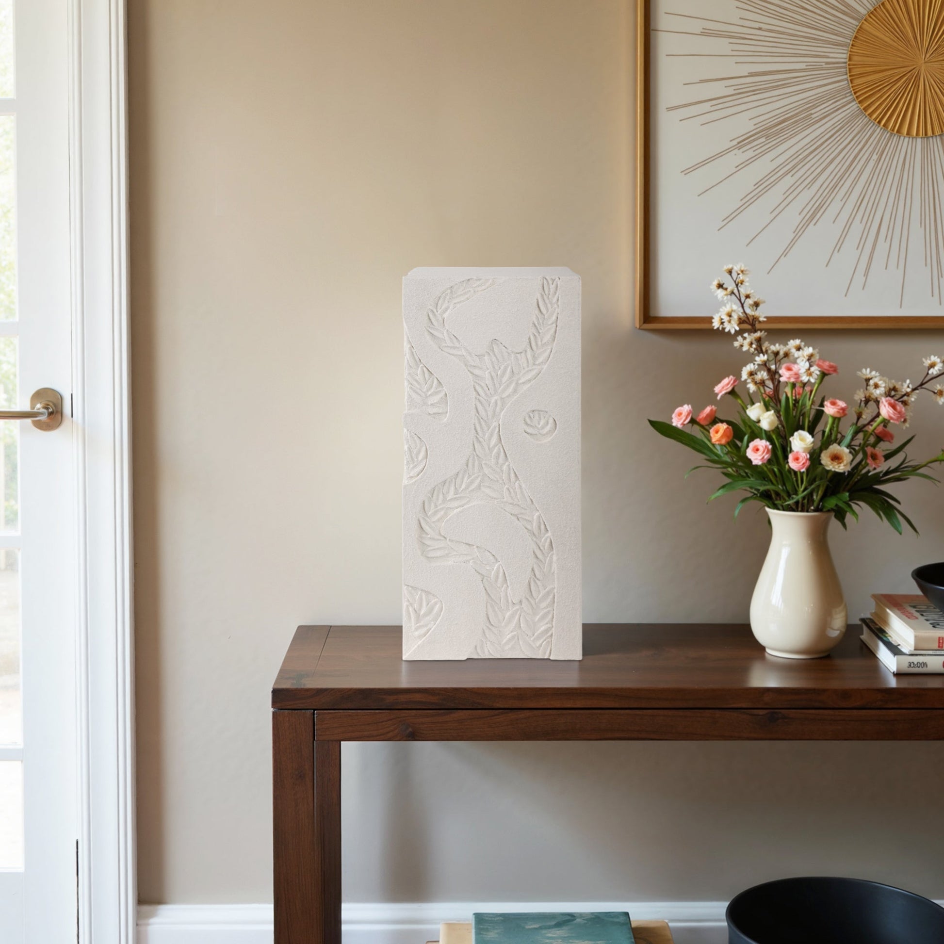24" Wood Roanoke Carved Plaster Pedestal Sm, Ivory Table Decors| Sagebrook Home
