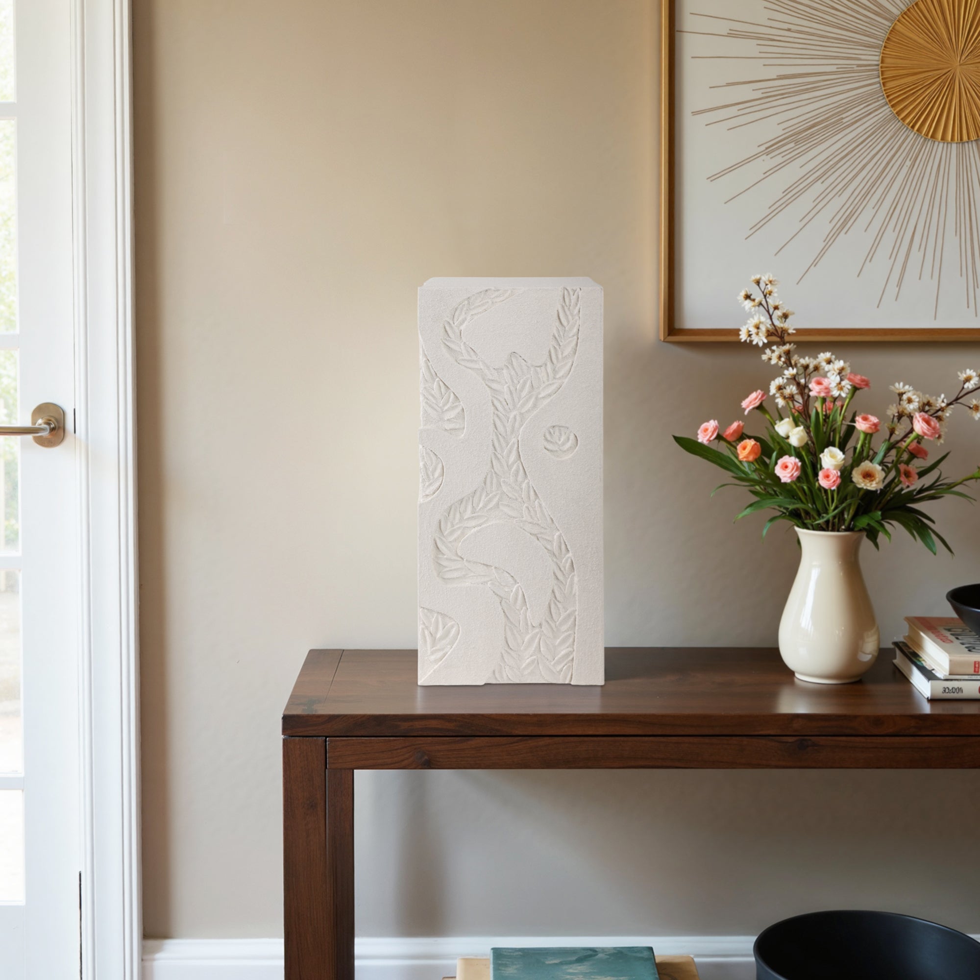 24" Wood Roanoke Carved Plaster Pedestal Sm, Ivory Table Decors| Sagebrook Home
