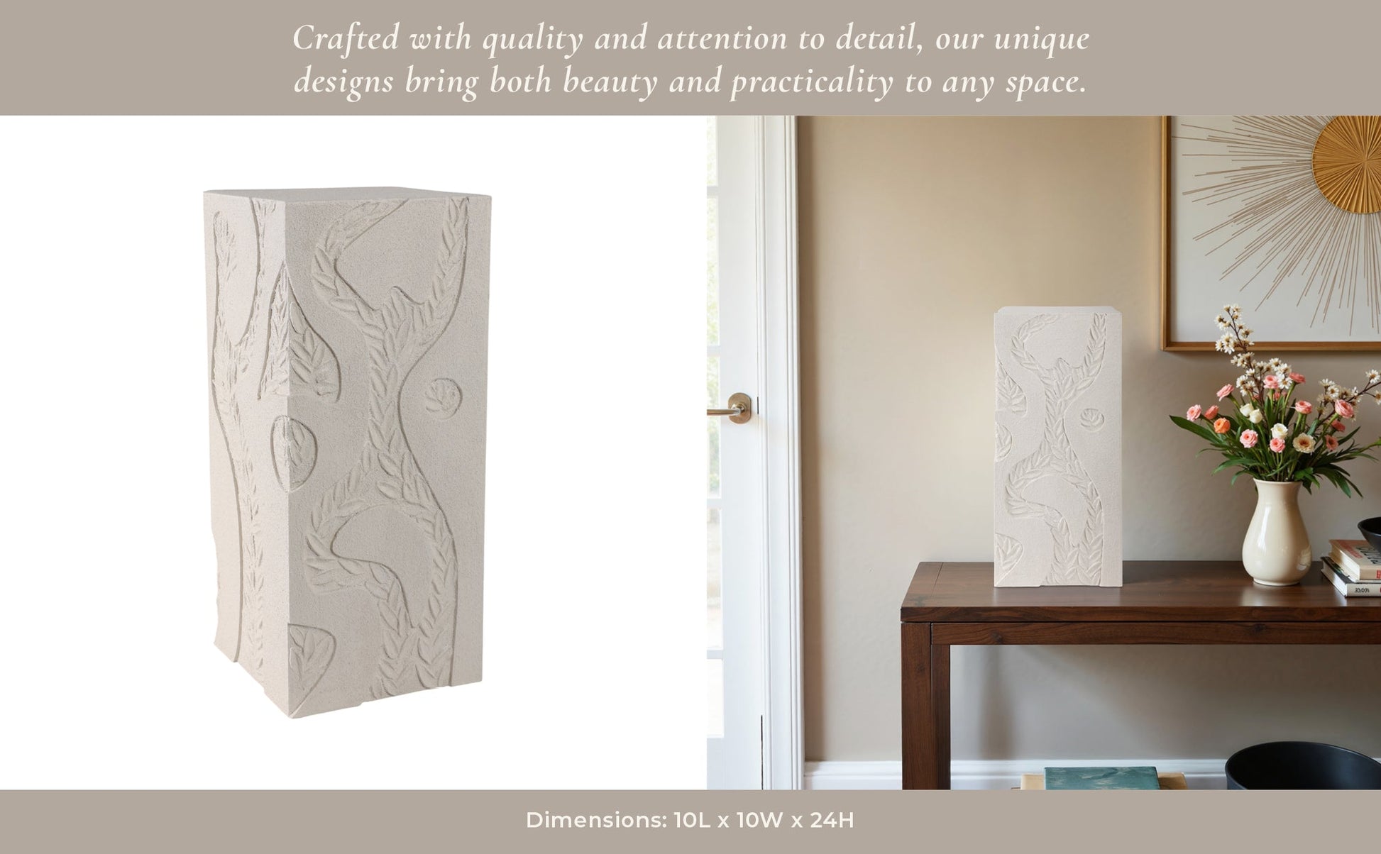 24" Wood Roanoke Carved Plaster Pedestal Sm, Ivory Table Decors| Sagebrook Home
