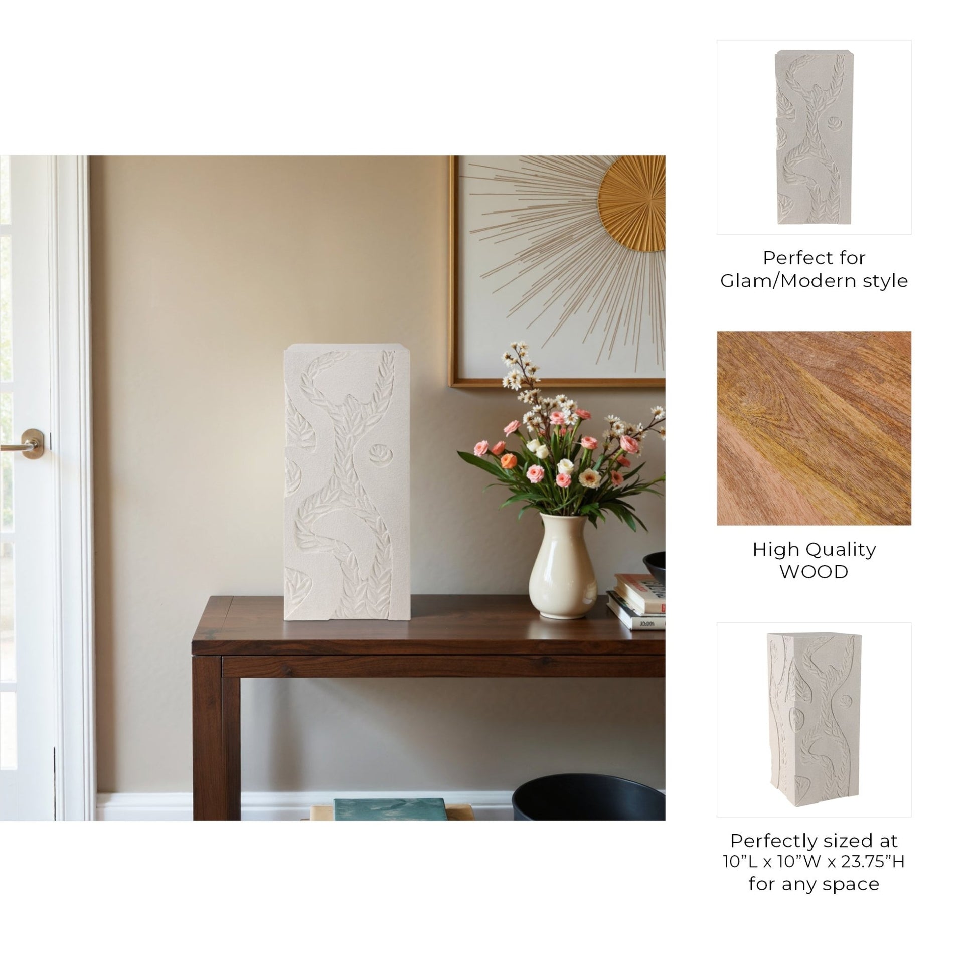 24" Wood Roanoke Carved Plaster Pedestal Sm, Ivory Table Decors| Sagebrook Home
