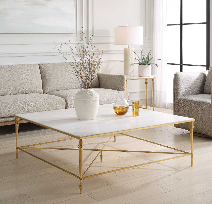 ROSHN 122 W x 43 H x 122 D Gold Square Coffee Table