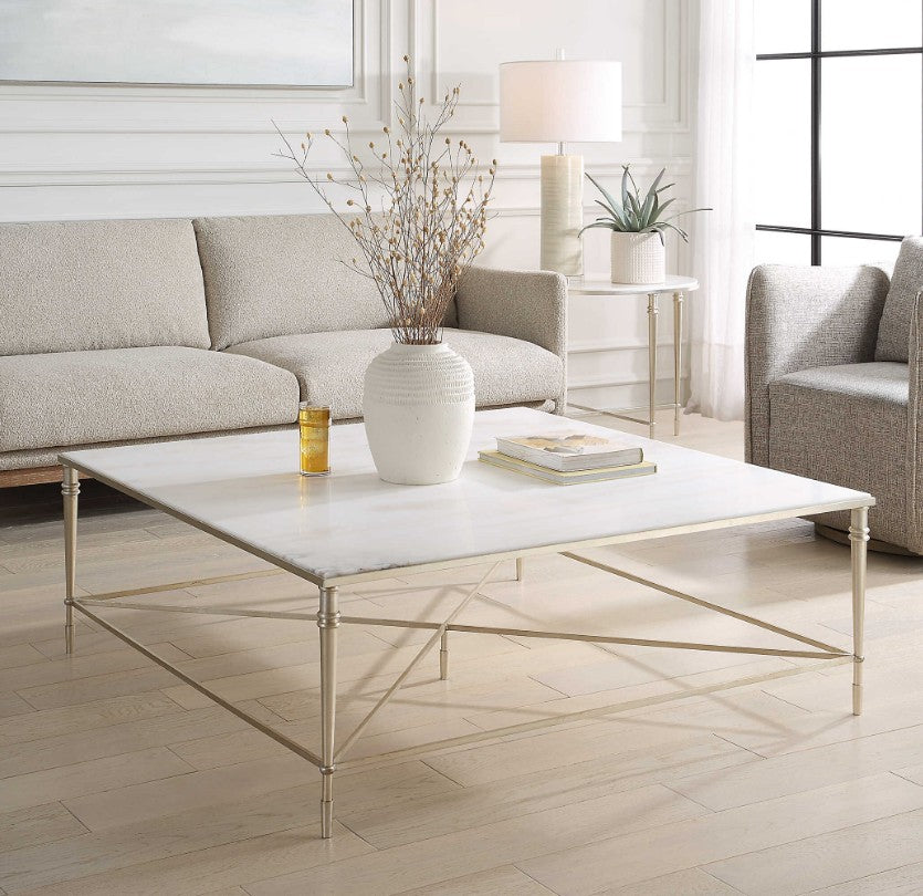 ROSHN 122 W x 43 H x 122 D Silver Square Coffee Table
