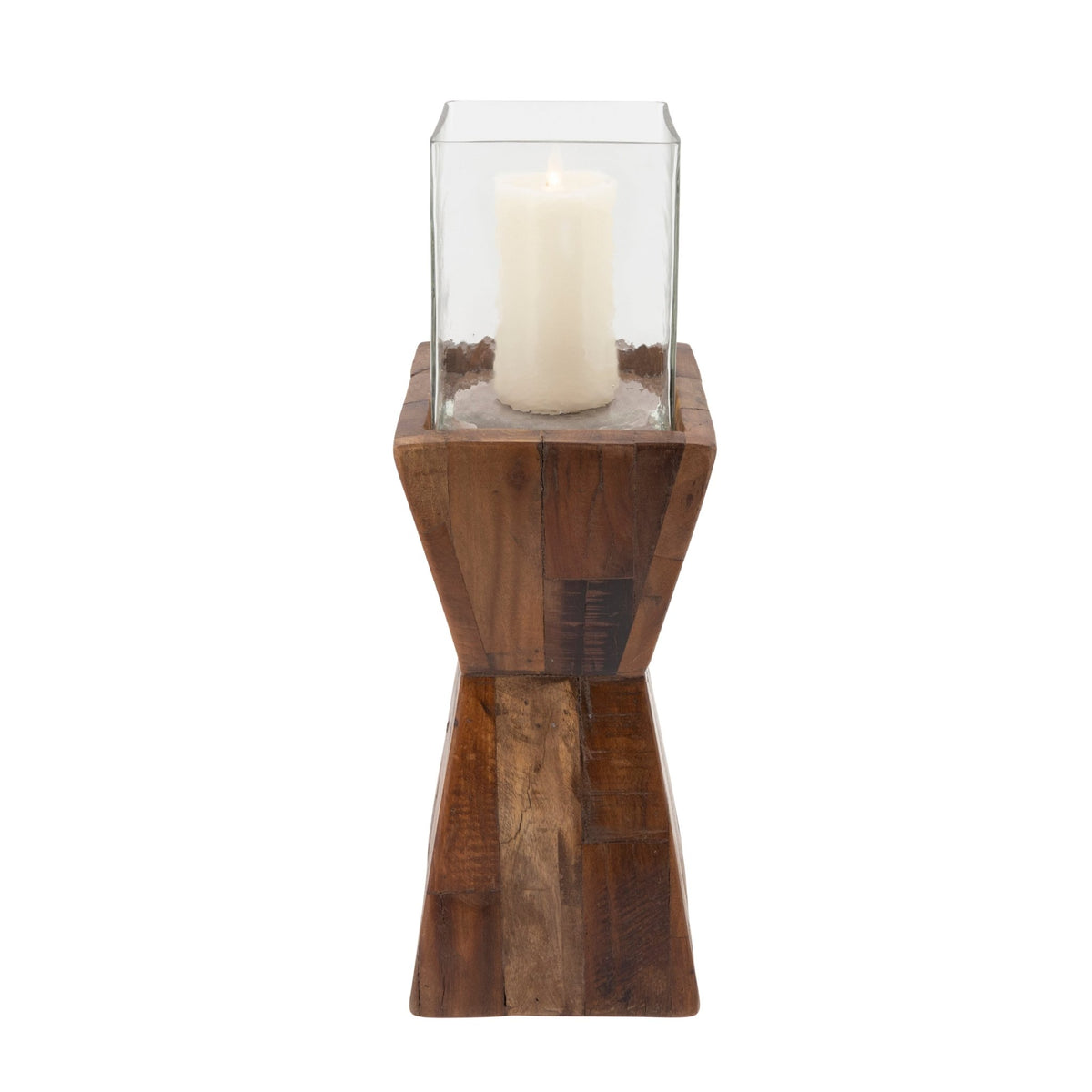 24.5"H HURRICANE ON A DIMENSIONAL STAND, BROWN Candle Holders| Sagebrook Home