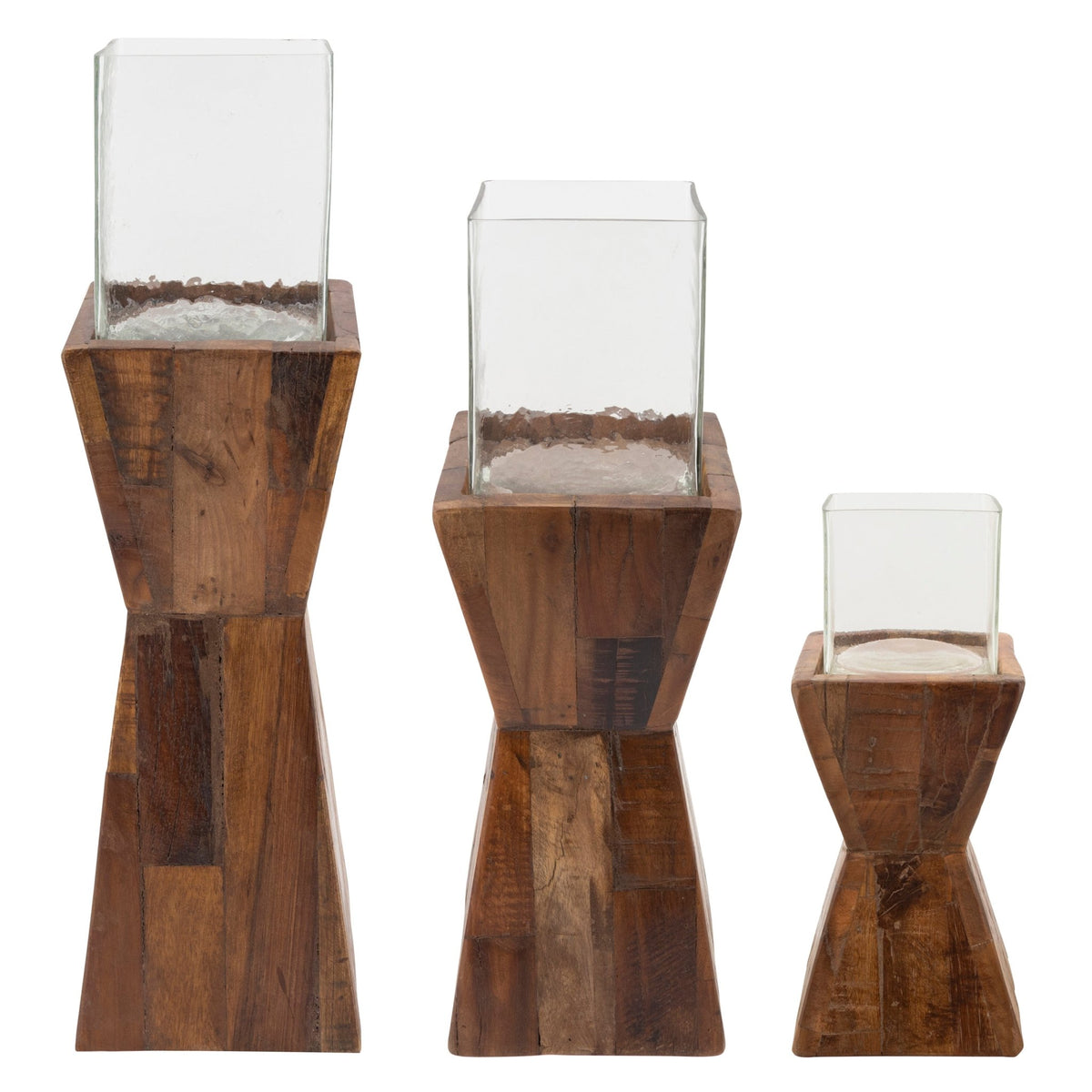 24.5"H HURRICANE ON A DIMENSIONAL STAND, BROWN Candle Holders| Sagebrook Home