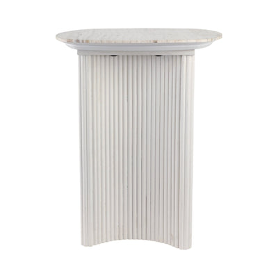 24"catalina Travertine&fluted Wood Accent Table/kd - Al Rugaib Furniture