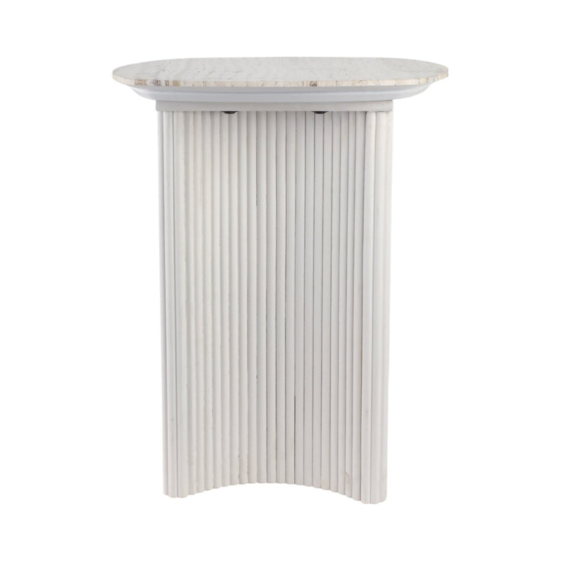 24"catalina Travertine&fluted Wood Accent Table/kd - Al Rugaib Furniture