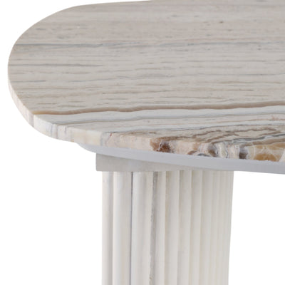 24"catalina Travertine&fluted Wood Accent Table/kd - Al Rugaib Furniture