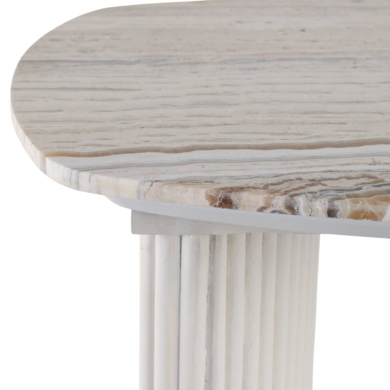 24"catalina Travertine&fluted Wood Accent Table/kd - Al Rugaib Furniture