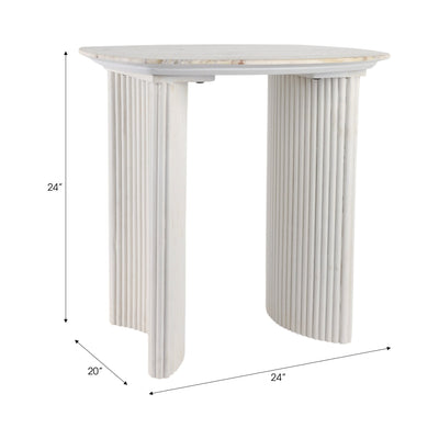 24"catalina Travertine&fluted Wood Accent Table/kd - Al Rugaib Furniture