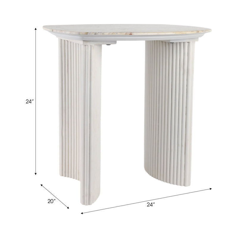 24"catalina Travertine&fluted Wood Accent Table/kd - Al Rugaib Furniture