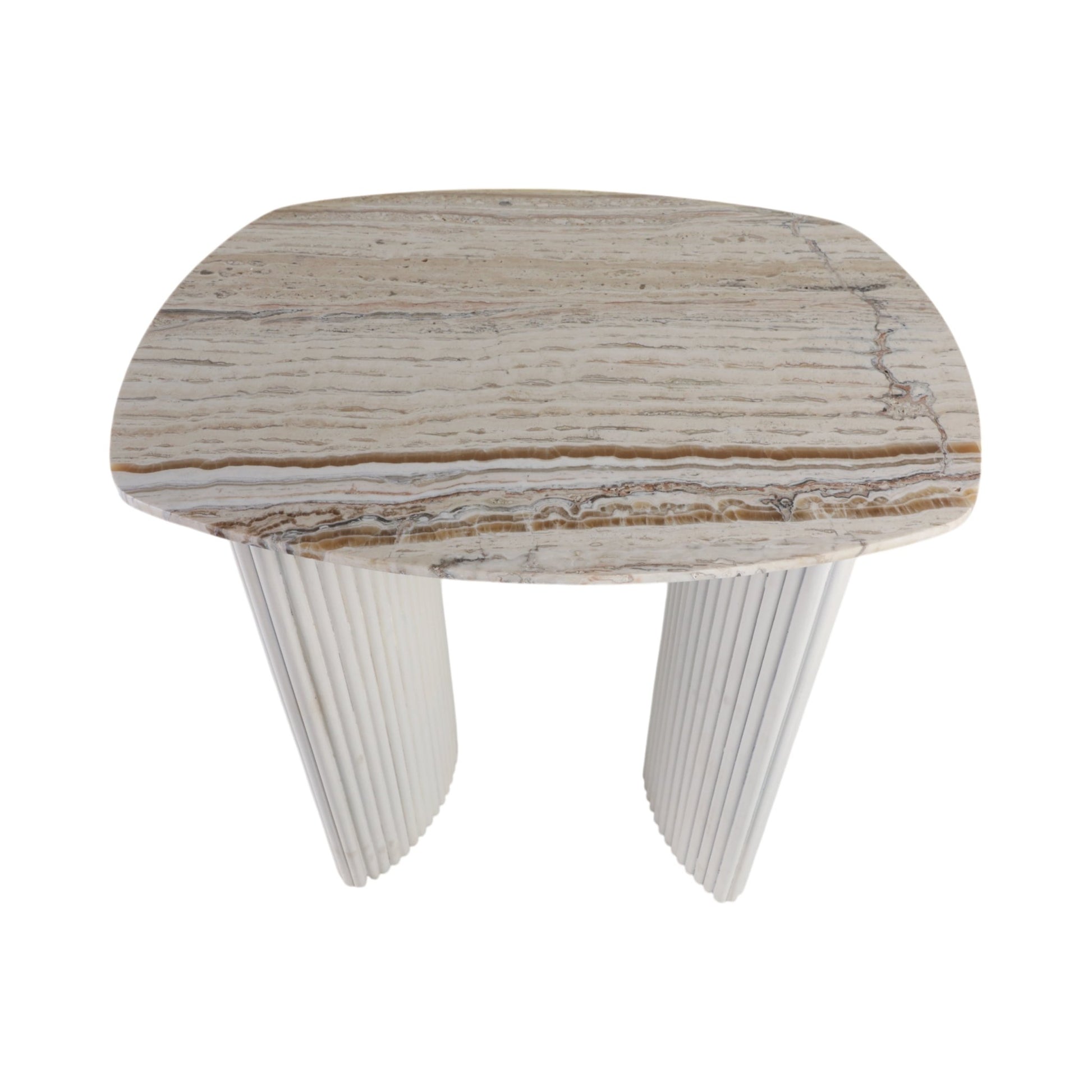 24"catalina Travertine&fluted Wood Accent Table/kd Accent & End Tables| Sagebrook Home