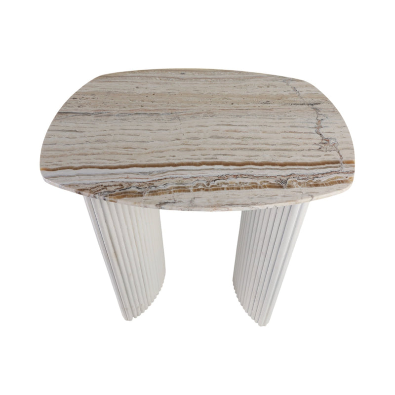 24"catalina Travertine&fluted Wood Accent Table/kd - Al Rugaib Furniture