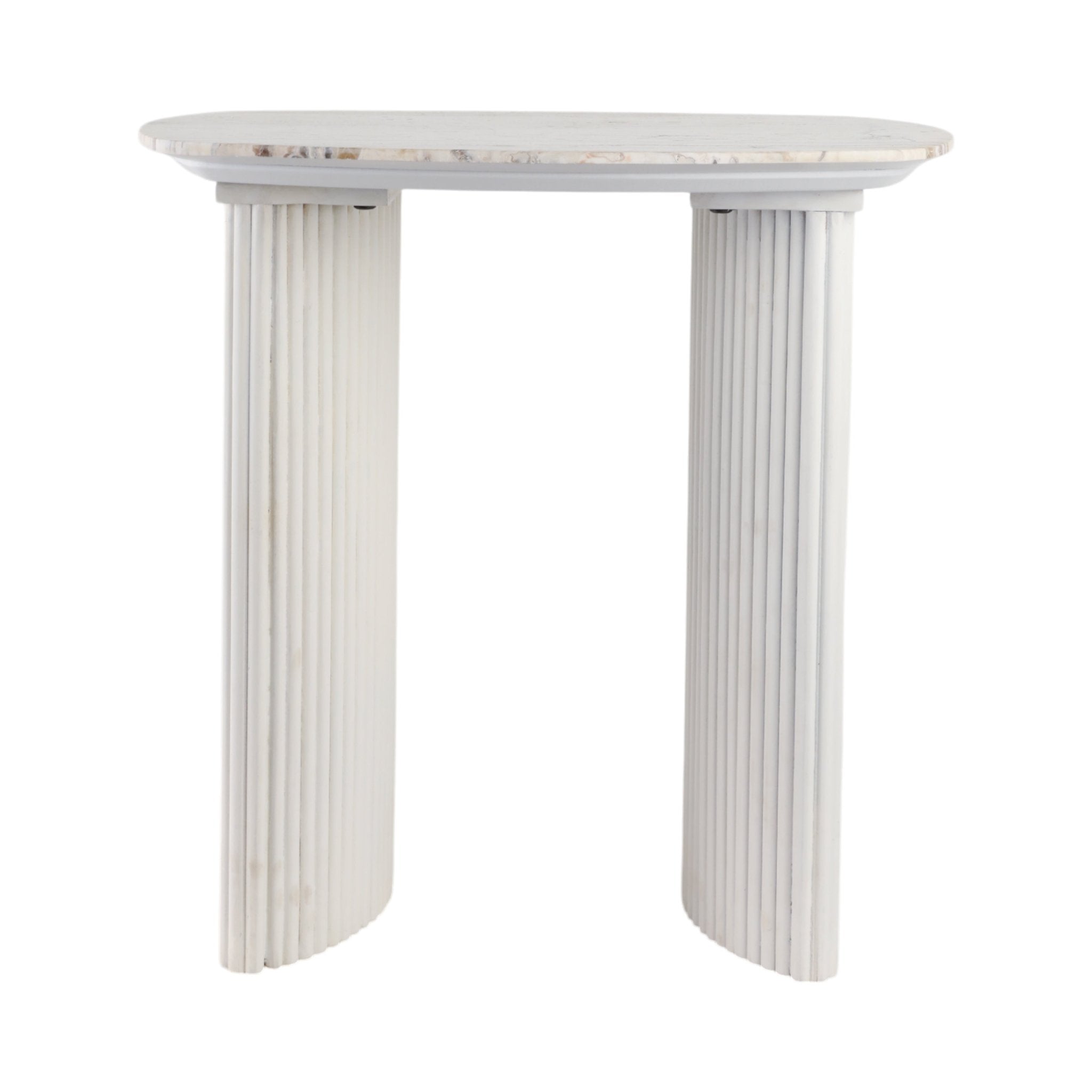 24"catalina Travertine&fluted Wood Accent Table/kd Accent & End Tables| Sagebrook Home
