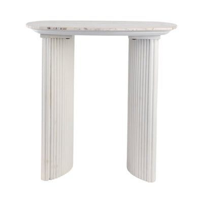 24"catalina Travertine&fluted Wood Accent Table/kd - Al Rugaib Furniture