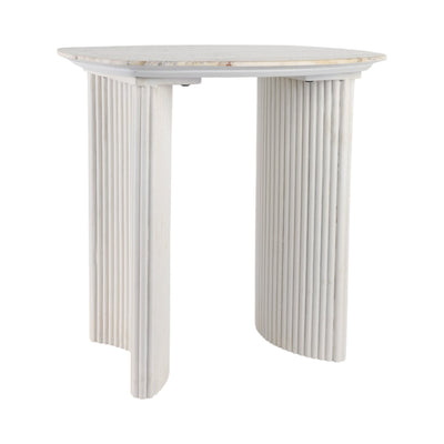 24"catalina Travertine&fluted Wood Accent Table/kd - Al Rugaib Furniture