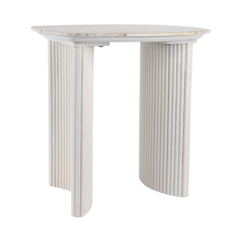 24"catalina Travertine&fluted Wood Accent Table/kd - Al Rugaib Furniture
