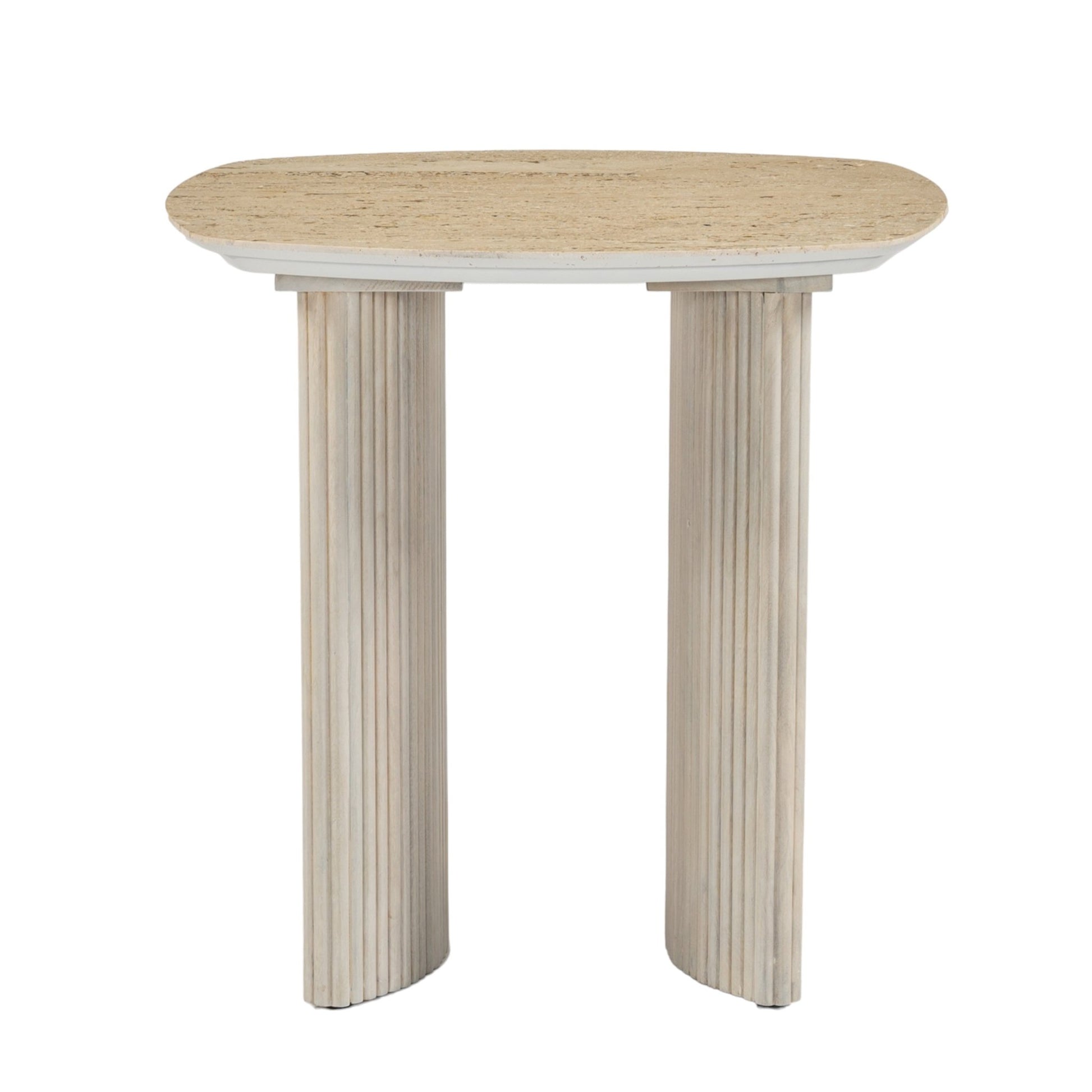 24"catalina Travertine&fluted Wood Accent Table/kd Accent & End Tables| Sagebrook Home