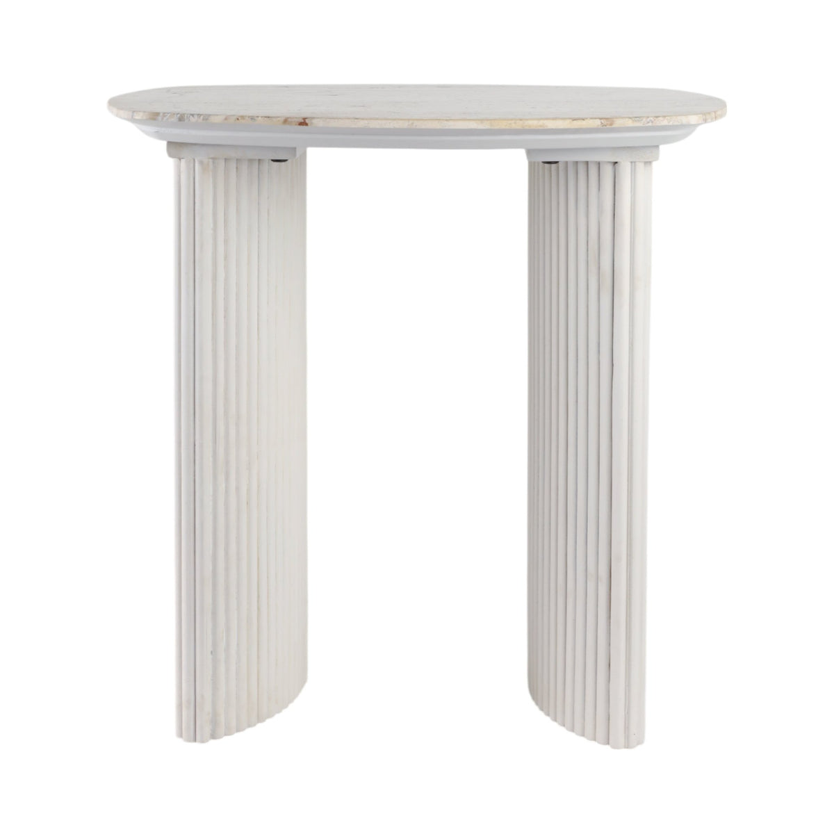 24"catalina Travertine&fluted Wood Accent Table/kd Accent & End Tables| Sagebrook Home