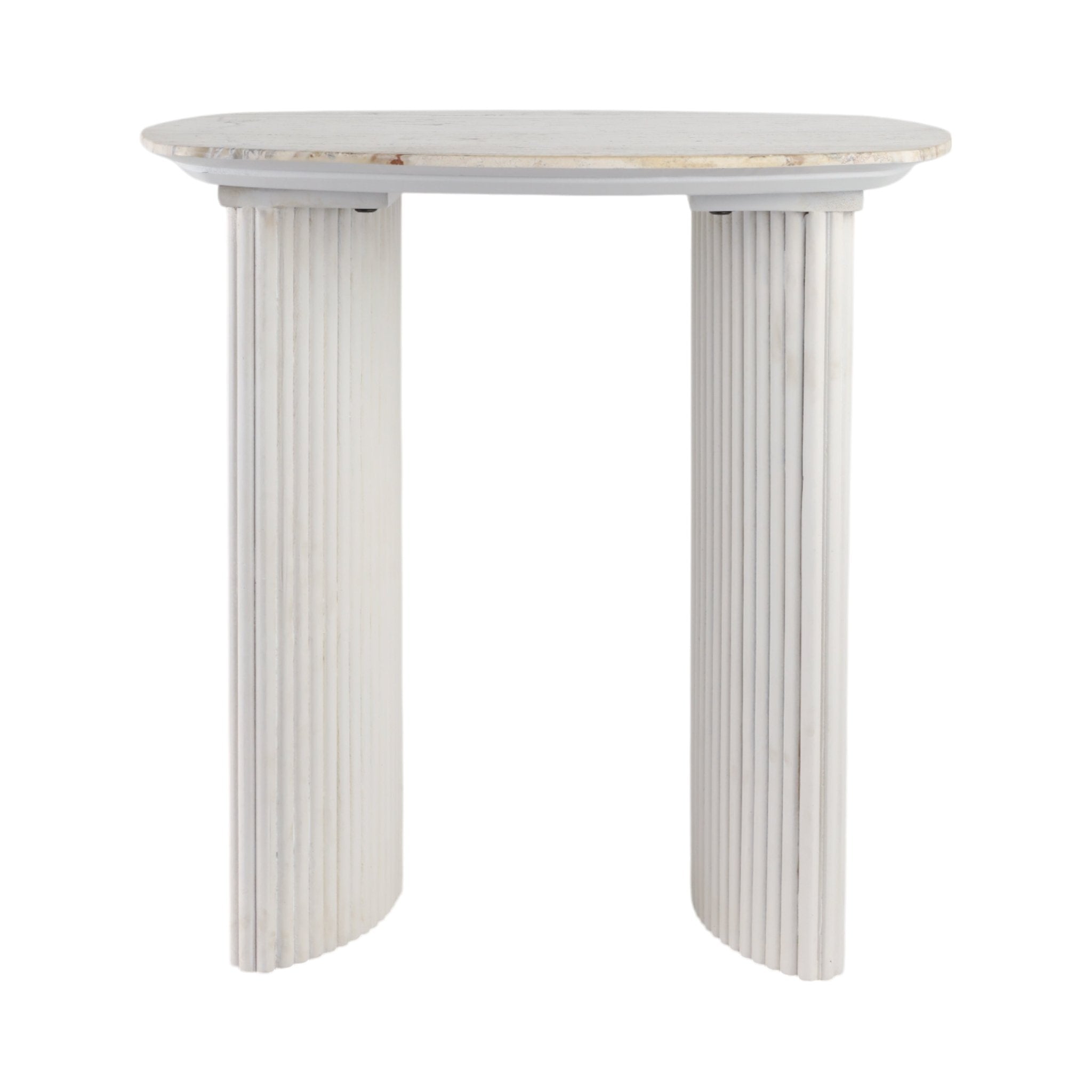 24"catalina Travertine&fluted Wood Accent Table/kd Accent & End Tables| Sagebrook Home