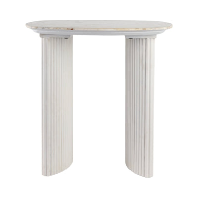 24"catalina Travertine&fluted Wood Accent Table/kd - Al Rugaib Furniture