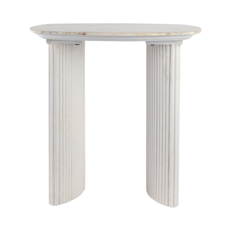 24"catalina Travertine&fluted Wood Accent Table/kd - Al Rugaib Furniture