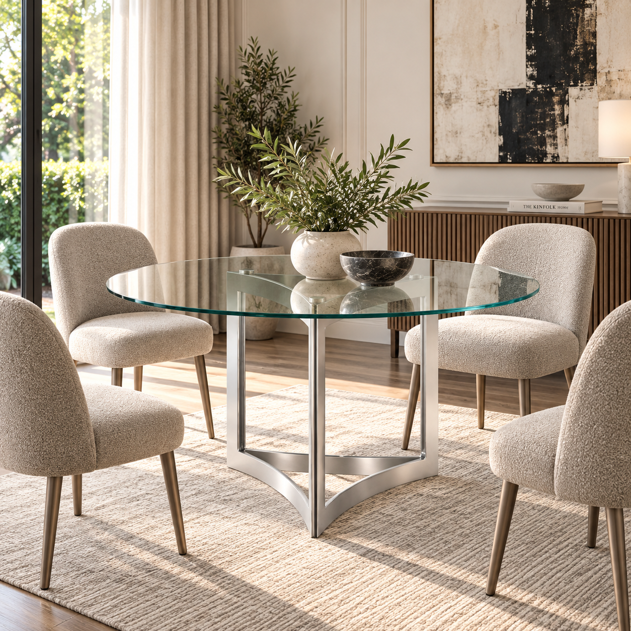 Alexa Dining Table Silver Base and 150 CM Round Clear Glass