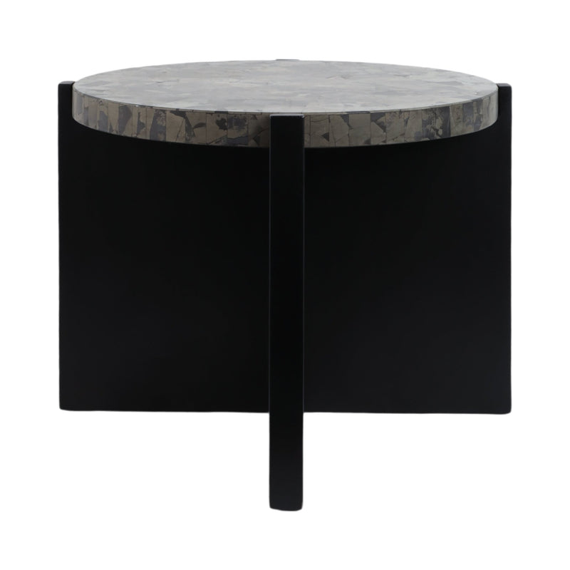 24"livio Pyrite Semi - precious Stne&wood Accent Tbl - Al Rugaib Furniture