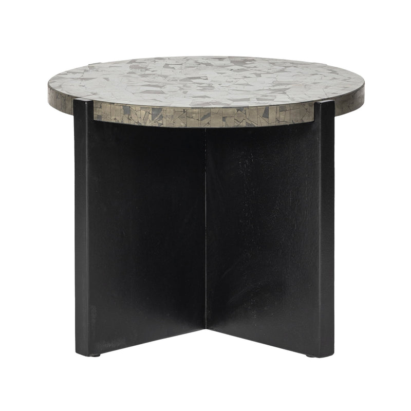 24"livio Pyrite Semi - precious Stne&wood Accent Tbl - Al Rugaib Furniture