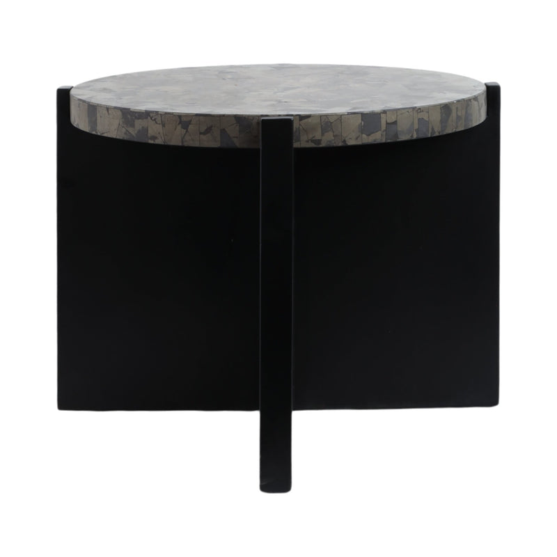 24"livio Pyrite Semi - precious Stne&wood Accent Tbl - Al Rugaib Furniture