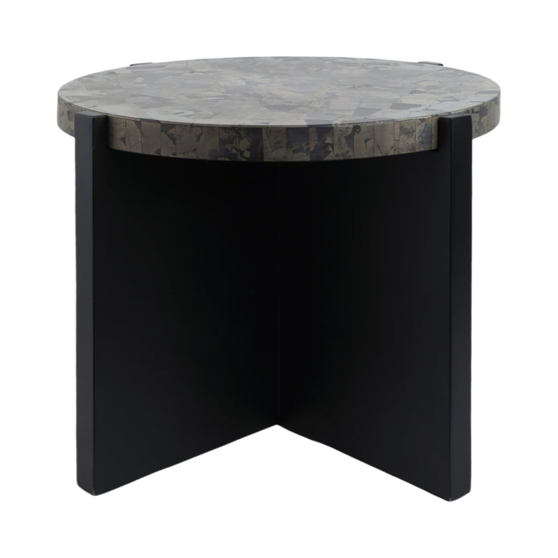 24"livio Pyrite Semi - precious Stne&wood Accent Tbl - Al Rugaib Furniture