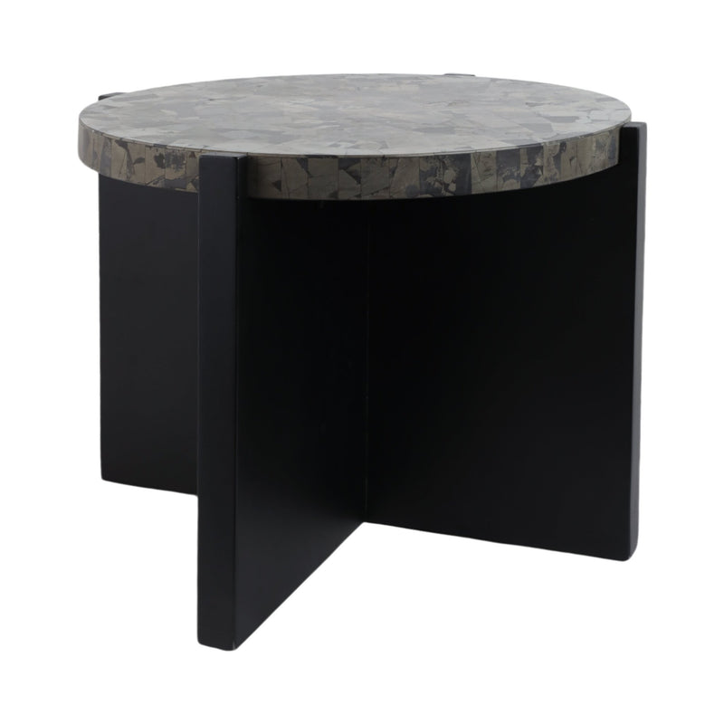 24"livio Pyrite Semi - precious Stne&wood Accent Tbl - Al Rugaib Furniture